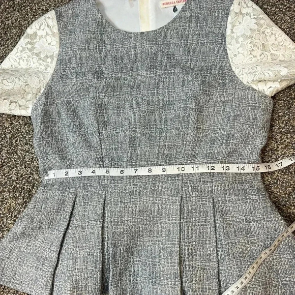 Rebecca Taylor Gray & White Peplum top lace cap sleeves size 8 - Picture 7 of 10